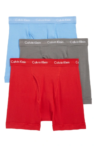 Shop Calvin Klein 3-pack Boxer Briefs In Grey Sky/ Provence/ Red