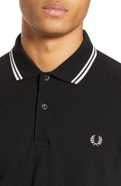 Shop Fred Perry Twin Tipped Extra Slim Fit Pique Polo In Black/ Snow White/ Silver Pink