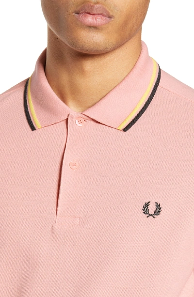 Shop Fred Perry Twin Tipped Extra Slim Fit Pique Polo In Silver Pink/ Yellow/ Black