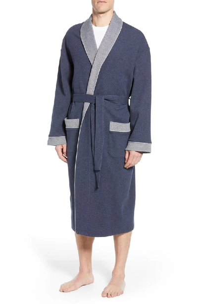 Shop Majestic Sutherland Nova Knit Cotton Blend Robe In Navy