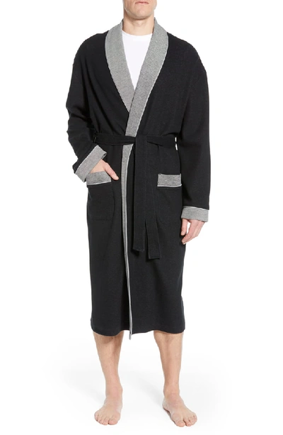 Shop Majestic Sutherland Nova Knit Cotton Blend Robe In Black