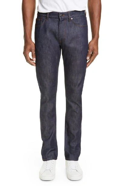 Shop Burberry Straight Leg Raw Denim Jeans In Mid Indigo Blue