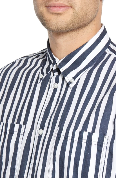Shop Wesc Nima Uneven Stripe Woven Shirt In Navy Blazer