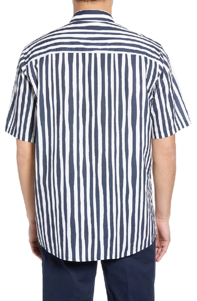 Shop Wesc Nima Uneven Stripe Woven Shirt In Navy Blazer