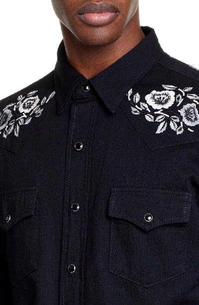 Shop Saint Laurent Embroidered Western Shirt In Black Rinse