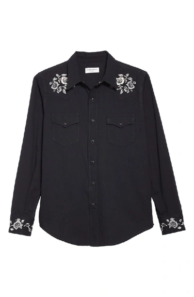 Shop Saint Laurent Embroidered Western Shirt In Black Rinse