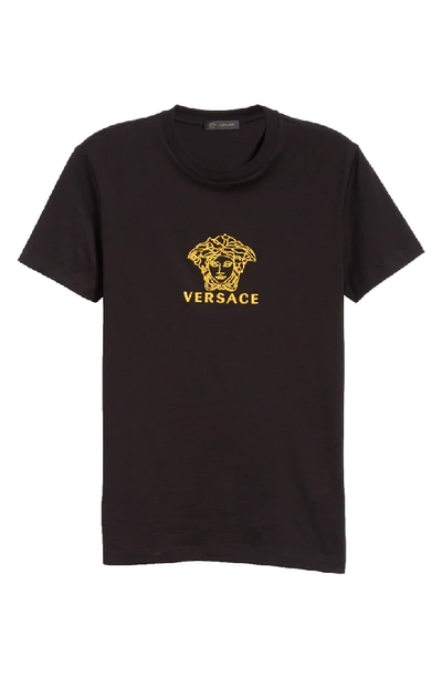 Shop Versace Medusa Embroidered T-shirt In Black Gold