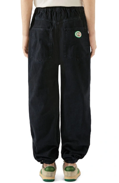 Shop Gucci Denim Jogger Pants In Black Multi Color