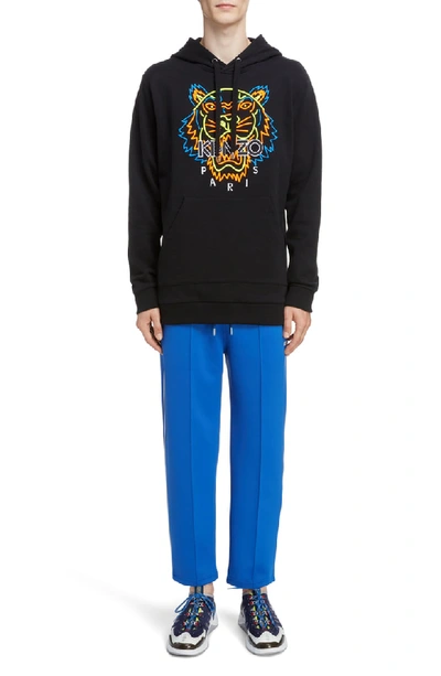 Shop Kenzo Neon Tiger Embroidered Hoodie In Black
