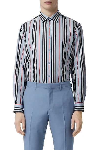 Shop Burberry Icon Slim Fit Stripe Shirt In Pale Blue