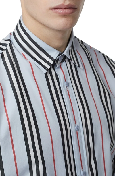 Shop Burberry Icon Slim Fit Stripe Shirt In Pale Blue