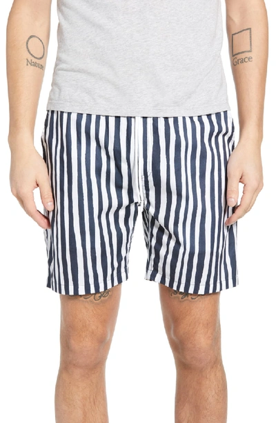 Shop Wesc Hampus Uneven Stripe Shorts In Navy Blazer