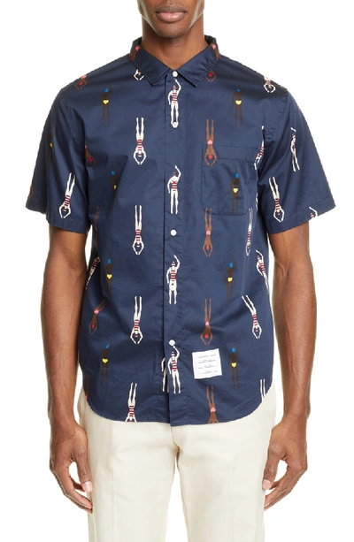 Shop Thom Browne Swimmer Print Slim Fit Shirt In Navy