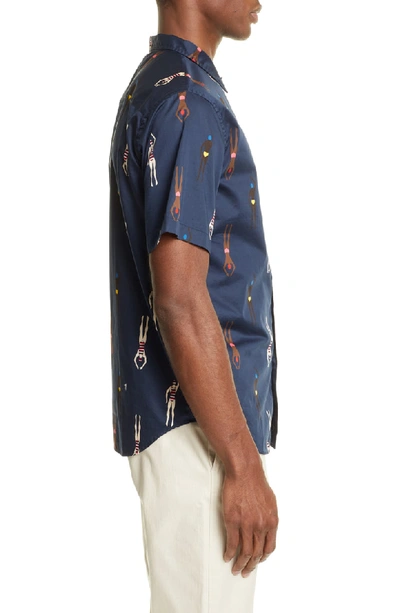 Shop Thom Browne Swimmer Print Slim Fit Shirt In Navy