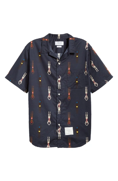 Shop Thom Browne Swimmer Print Slim Fit Shirt In Navy