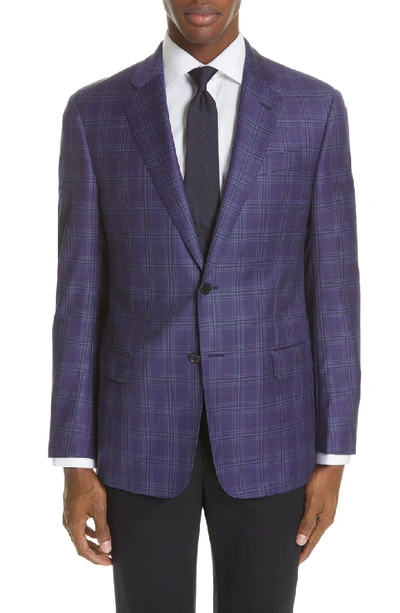 Shop Emporio Armani G Line Trim Fit Plaid Wool Sport Coat In Purple
