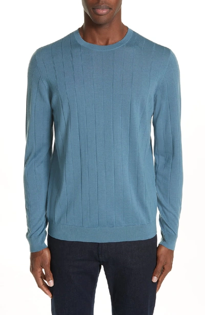 Shop Emporio Armani Ribbed Wool Blend Crewneck Sweater In Light Blue