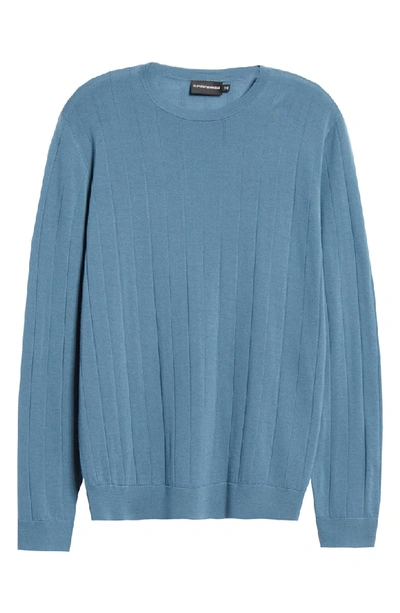 Shop Emporio Armani Ribbed Wool Blend Crewneck Sweater In Light Blue