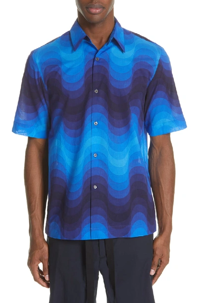 Carlton Wave Print Shirt In 504.blue