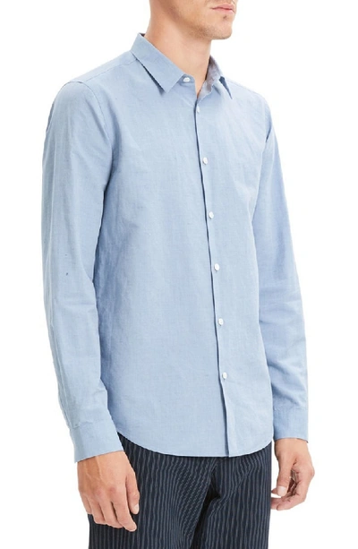 Shop Theory Irving Slim Fit Linen Blend Shirt In Slope