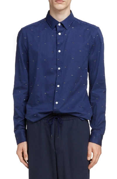 Shop Kenzo Urban Slim Fit Eye Pattern Sport Shirt In Midnight Blue