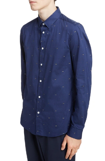 Shop Kenzo Urban Slim Fit Eye Pattern Sport Shirt In Midnight Blue