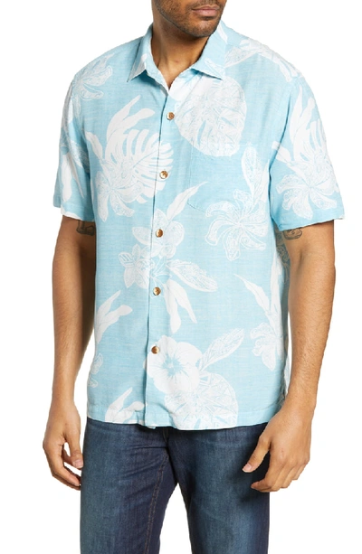 Shop Tommy Bahama Geo Leaf Classic Fit Camp Shirt In Scandia Blue