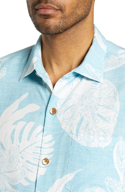 Shop Tommy Bahama Geo Leaf Classic Fit Camp Shirt In Scandia Blue