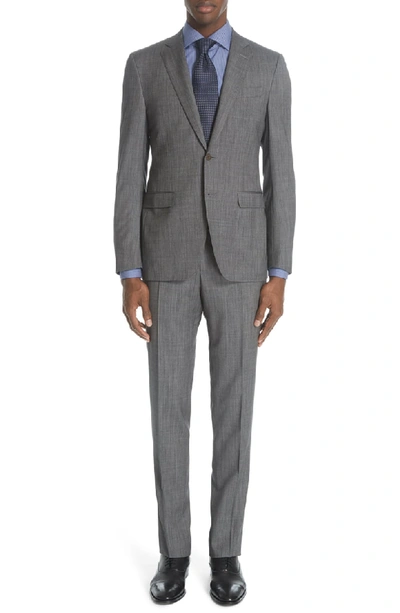 Shop Canali Milano Trim Fit Solid Wool & Silk Suit In Dark Grey