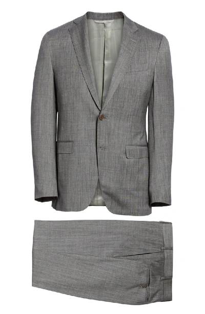 Shop Canali Milano Trim Fit Solid Wool & Silk Suit In Dark Grey