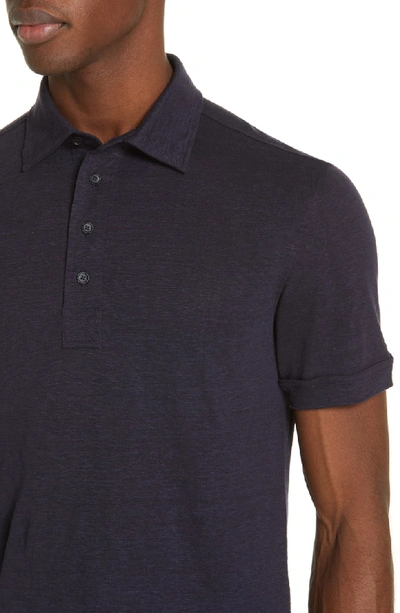 Shop Ermenegildo Zegna Slim Fit Linen Polo Shirt In Navy