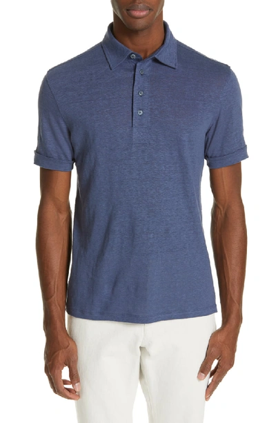 Shop Ermenegildo Zegna Slim Fit Linen Polo Shirt In Blue