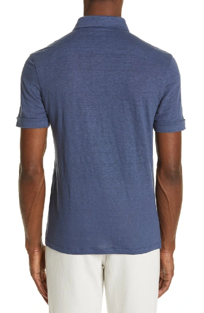Shop Ermenegildo Zegna Slim Fit Linen Polo Shirt In Blue