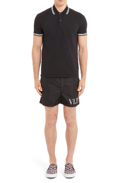 Shop Valentino Vltn Logo Polo In Nero