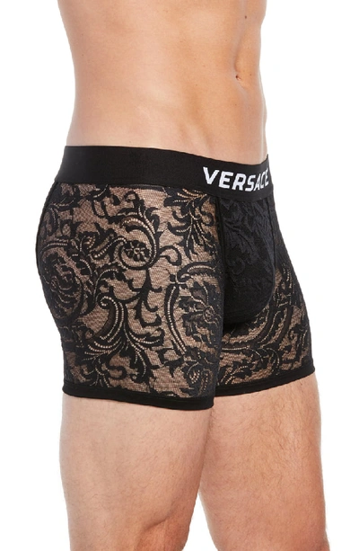 Versace Men's Lace Mesh Long Boxer Briefs In Black