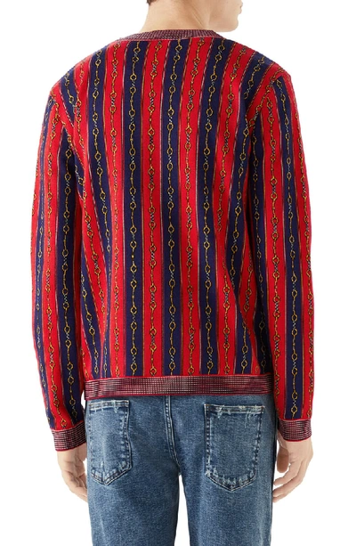 Shop Gucci Horsebit Stripe Cotton Blend Cardigan In Inchiostro Multi Color