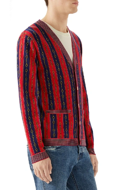 Shop Gucci Horsebit Stripe Cotton Blend Cardigan In Inchiostro Multi Color