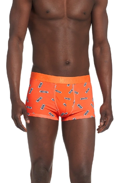 Shop Moschino Allover Tag Trunks In Orange
