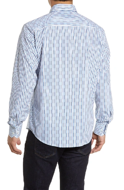 Shop Bugatchi Classic Fit Stripe Cotton Sport Shirt In Peacock