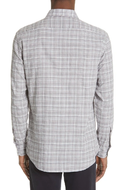 Shop Ermenegildo Zegna Slim Fit Plaid Linen & Cotton Sport Shirt In Grey