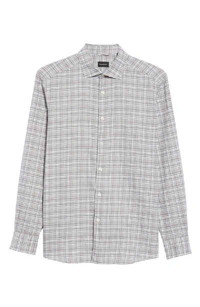 Shop Ermenegildo Zegna Slim Fit Plaid Linen & Cotton Sport Shirt In Grey