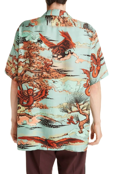 Shop Givenchy Underwater Print Silk Camp Shirt In Green Multi