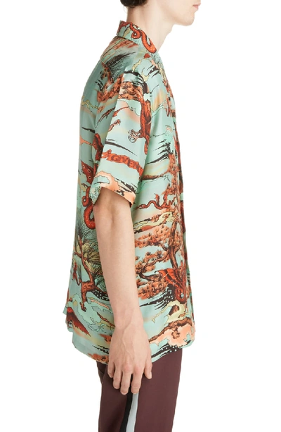 Shop Givenchy Underwater Print Silk Camp Shirt In Green Multi