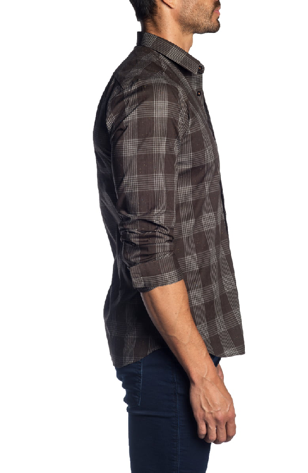 Jared Lang Regular Fit Plaid Sport Shirt In Charcoal | ModeSens