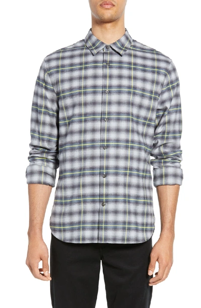 Shop Vince Shadow Plaid Slim Fit Shirt In Gulf Coast