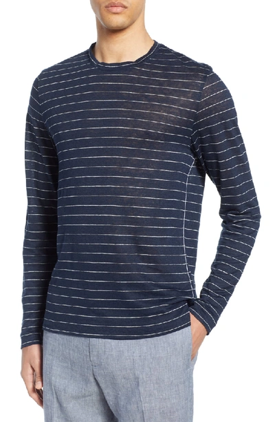 Shop Club Monaco Long Sleeve Stripe Linen T-shirt In Navy And White