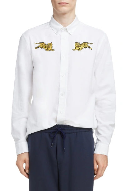 Shop Kenzo Jumping Tiger Crest Woven Shirt In White