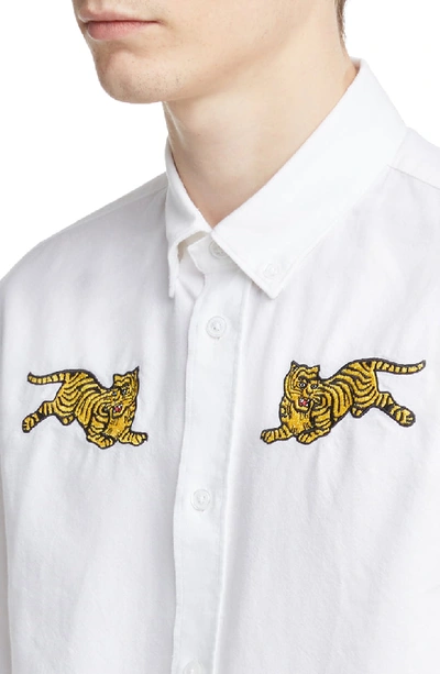 Shop Kenzo Jumping Tiger Crest Woven Shirt In White