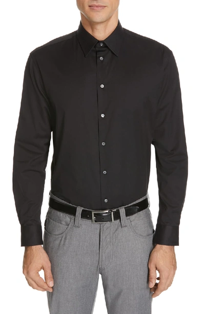 Shop Emporio Armani Modern Fit Stretch Solid Dress Shirt In Solid Black