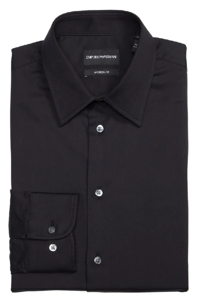 Shop Emporio Armani Modern Fit Stretch Solid Dress Shirt In Solid Black